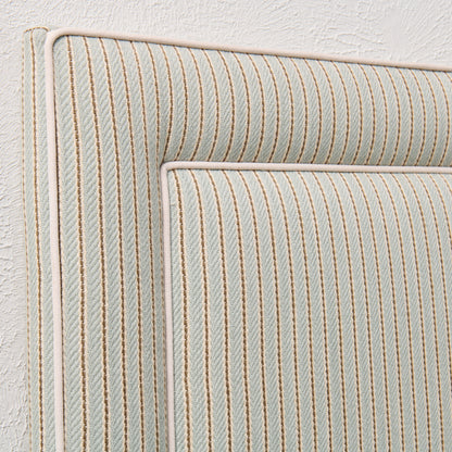 The Jacob Queen Headboard - Stripe Grey Blue Fabric - White Trim