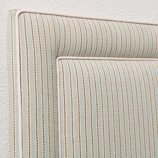 The Jacob Queen Headboard - Stripe Grey Blue Fabric - White Trim