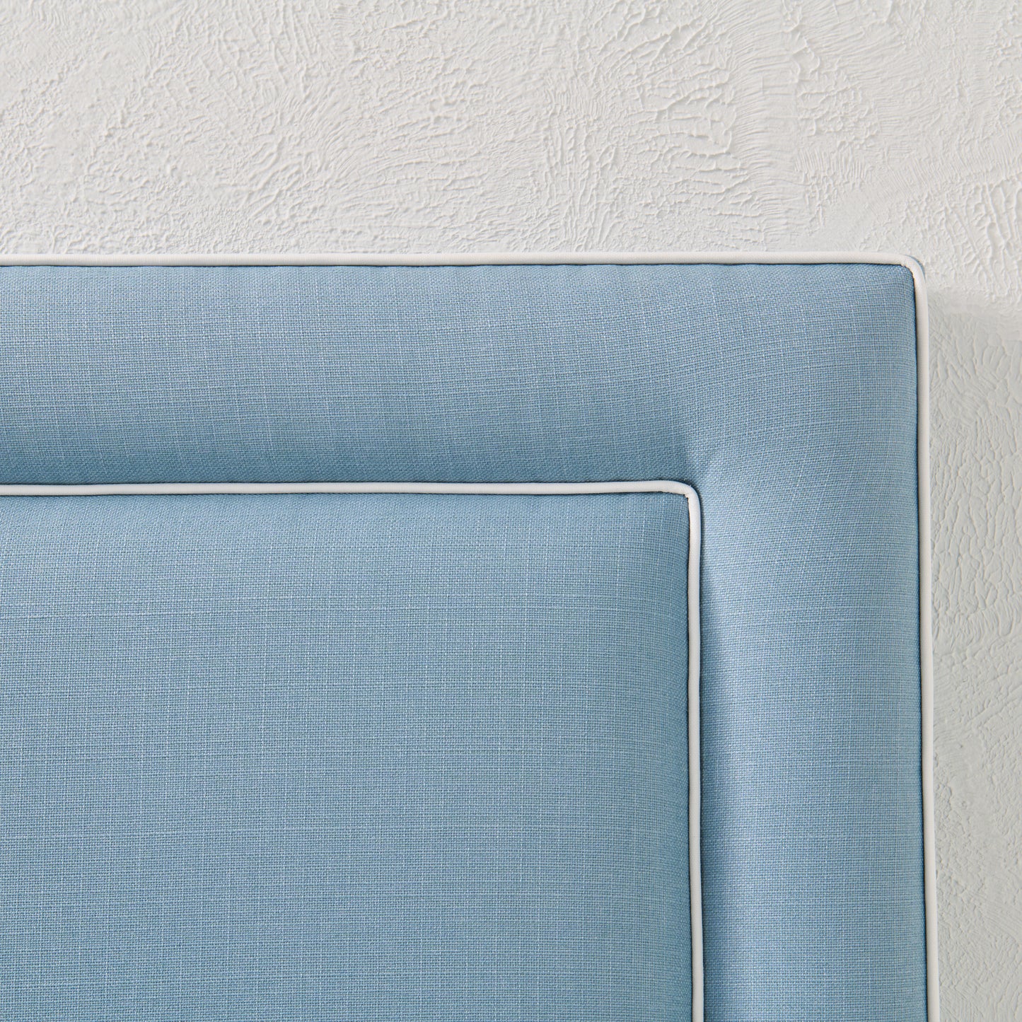 The Jacob Queen Headboard - Blue Linen Fabric- White Trim