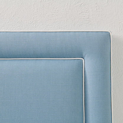 The Jacob Queen Headboard - Blue Linen Fabric- White Trim