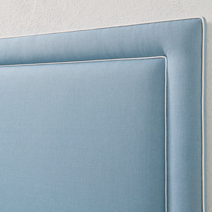 The Jacob Queen Headboard - Blue Linen Fabric- White Trim