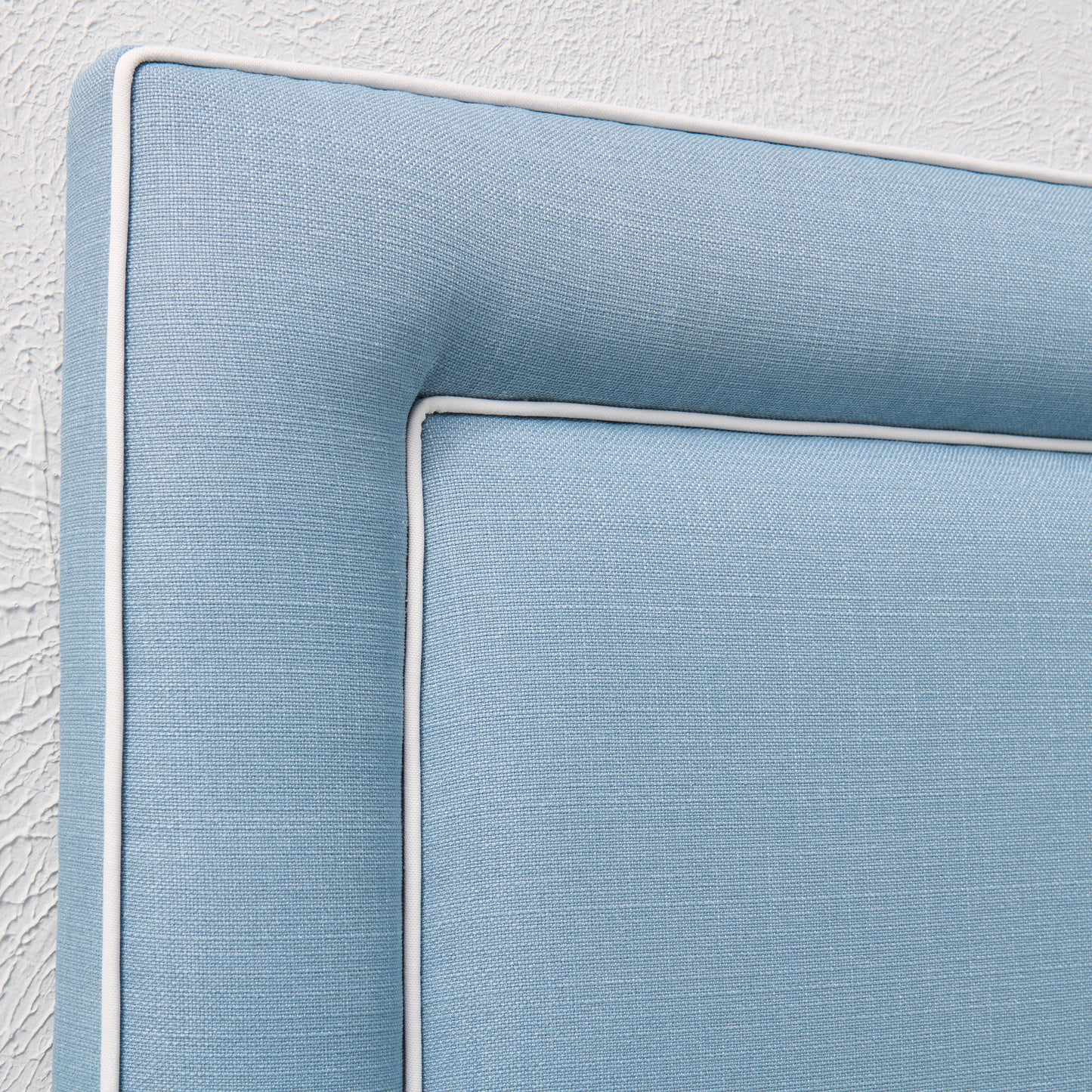 The Jacob Queen Headboard - Blue Linen Fabric- White Trim