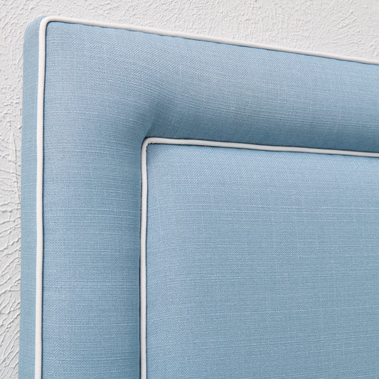 The Jacob Queen Headboard - Blue Linen Fabric- White Trim
