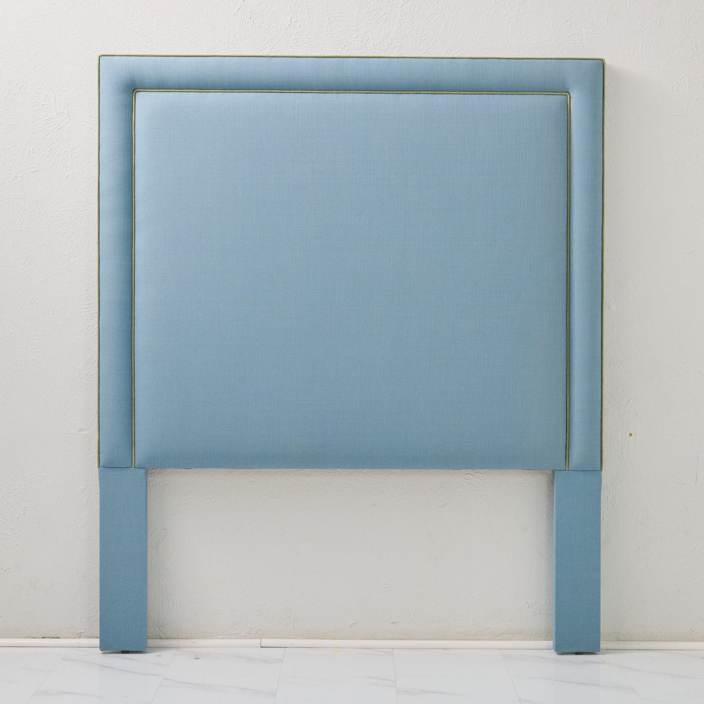 The Jacob Queen Headboard - Blue Linen Fabric- White Trim
