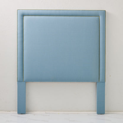 The Jacob Queen Headboard - Blue Linen Fabric- White Trim
