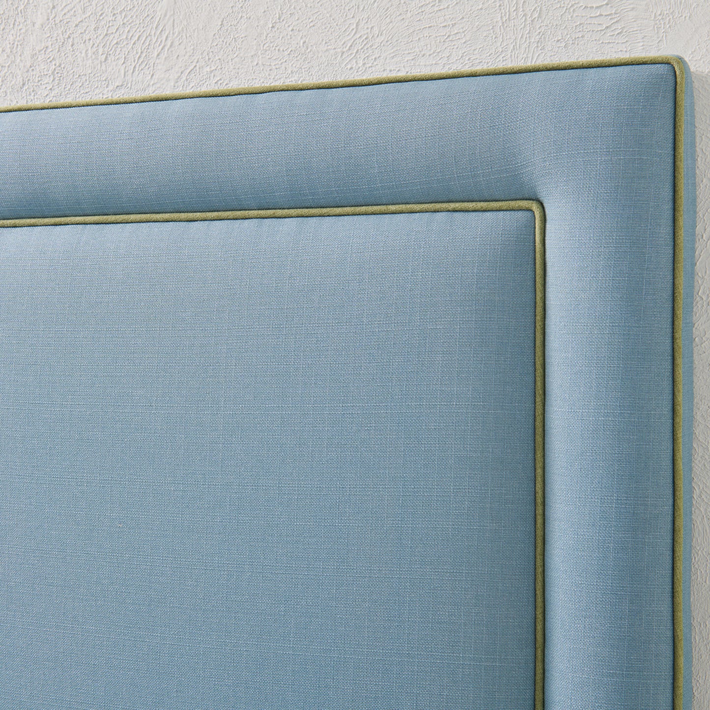 The Jacob Queen Headboard - Blue Linen Fabric- White Trim
