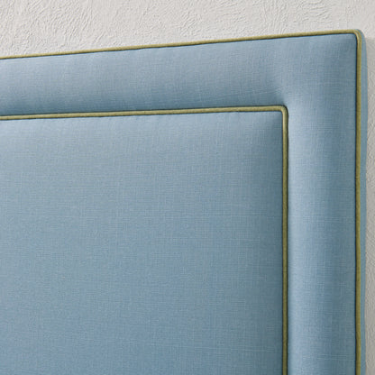 The Jacob Queen Headboard - Blue Linen Fabric- White Trim