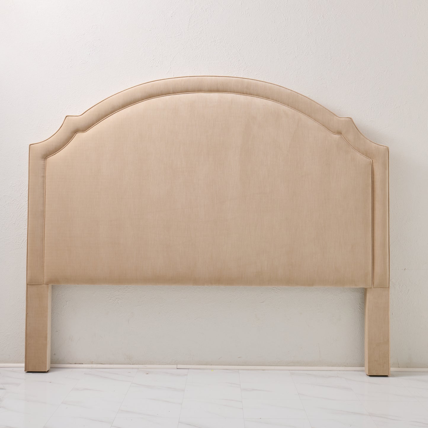 The Grace King Headboard - Champagne Velvet Fabric - Self Welted