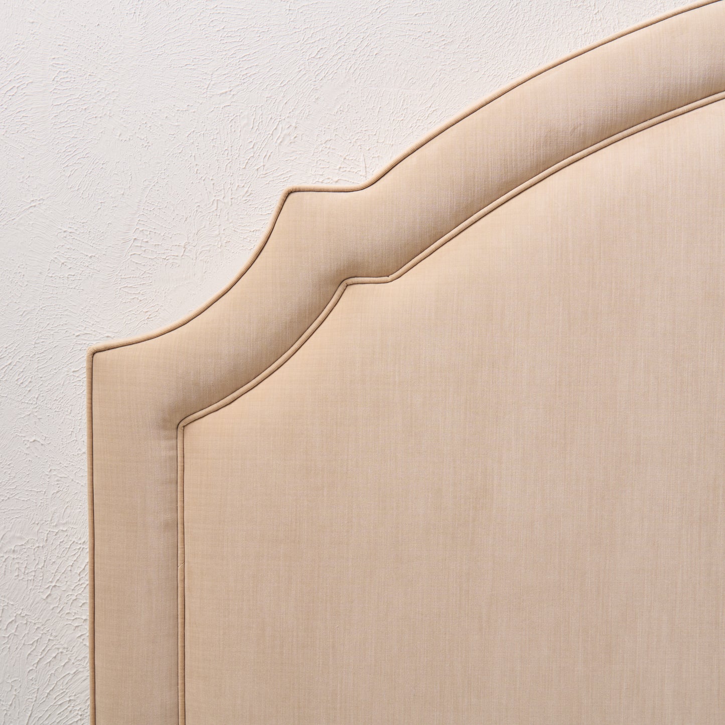 The Grace King Headboard - Champagne Velvet Fabric - Self Welted