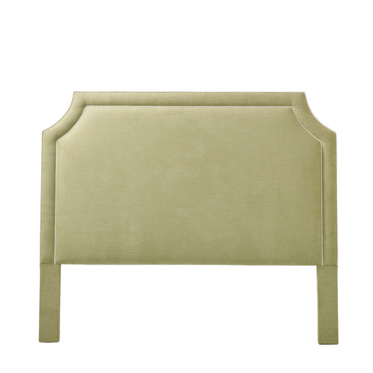 65"H King Headboard in Pistachio Green Woven Fabric - White Trim