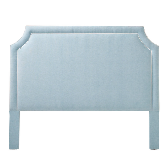 65”H King Headboard only - Seafoam Blue Chenille Fabric with White Trim