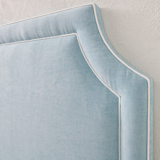 65”H King Headboard only - Seafoam Blue Chenille Fabric with White Trim