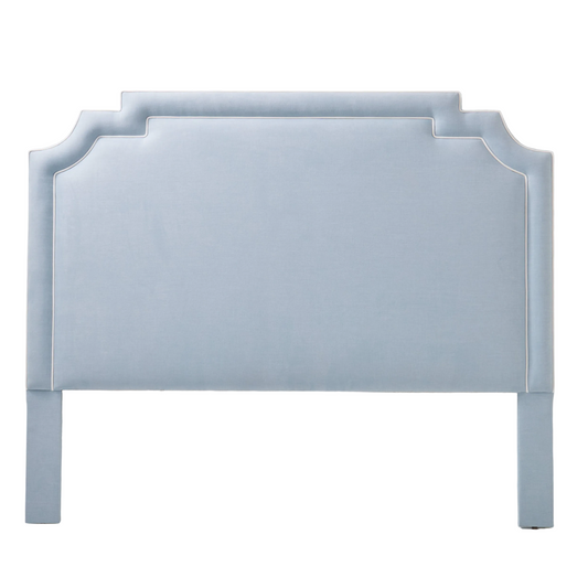 65"H King Headboard in Sky Blue Woven Fabric - White Trim