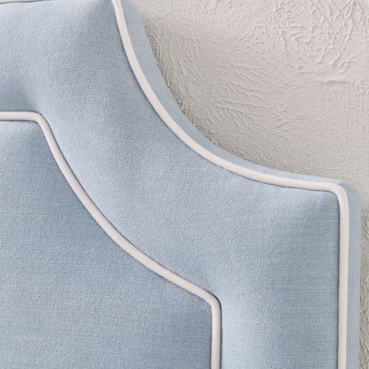 65"H King Headboard in Sky Blue Woven Fabric - White Trim