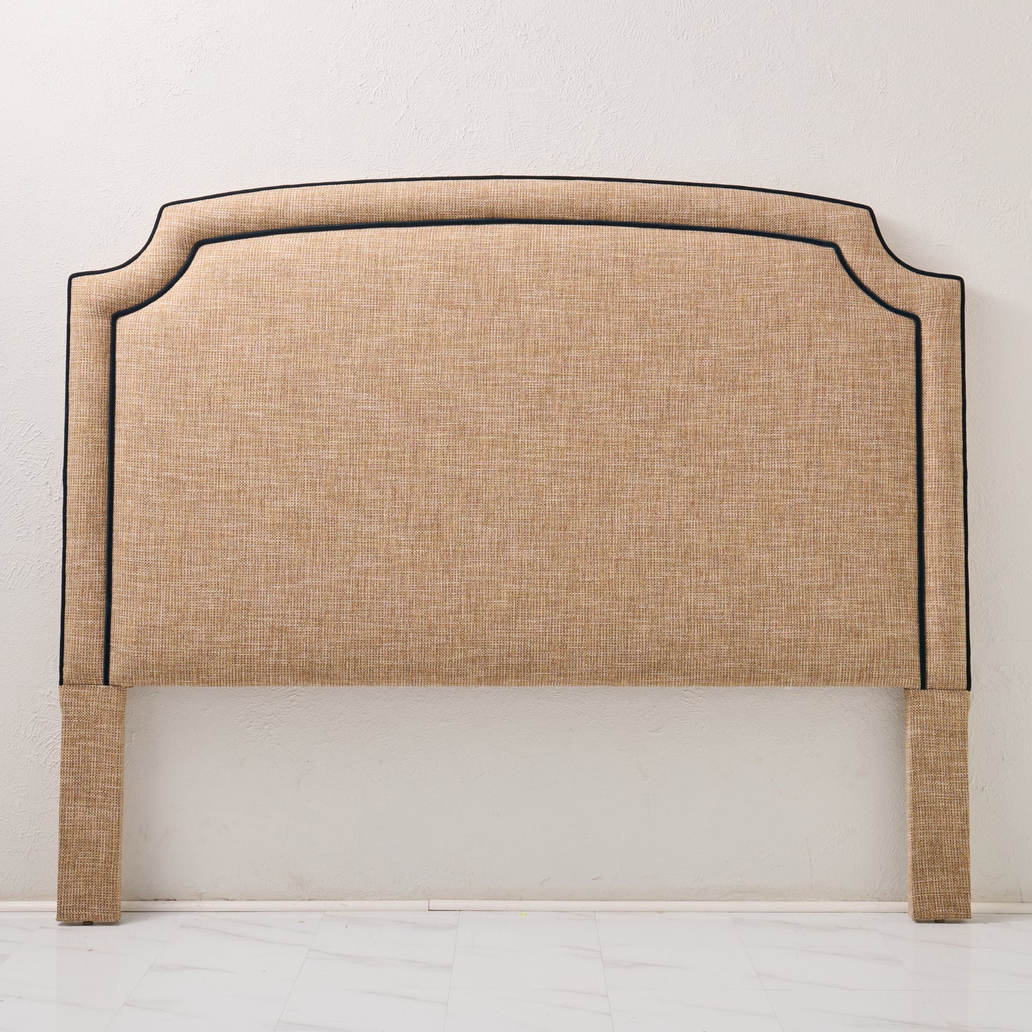 The Aliana King Headboard - Linen Headboard - Navy Velvet Piping.