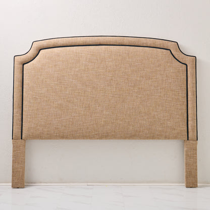 The Aliana King Headboard - Linen Headboard - Navy Velvet Piping.
