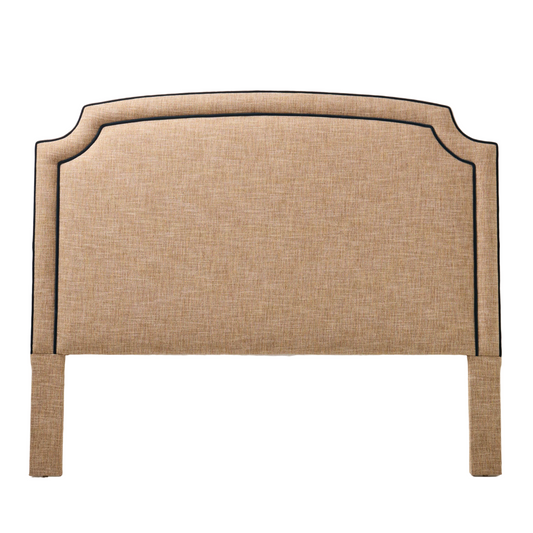 The Aliana King Headboard - Linen Headboard - Navy Velvet Piping.