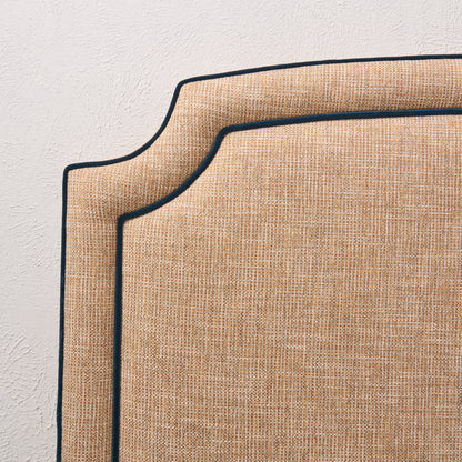 The Aliana King Headboard - Linen Headboard - Navy Velvet Piping.