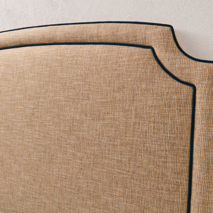 The Aliana King Headboard - Linen Headboard - Navy Velvet Piping.