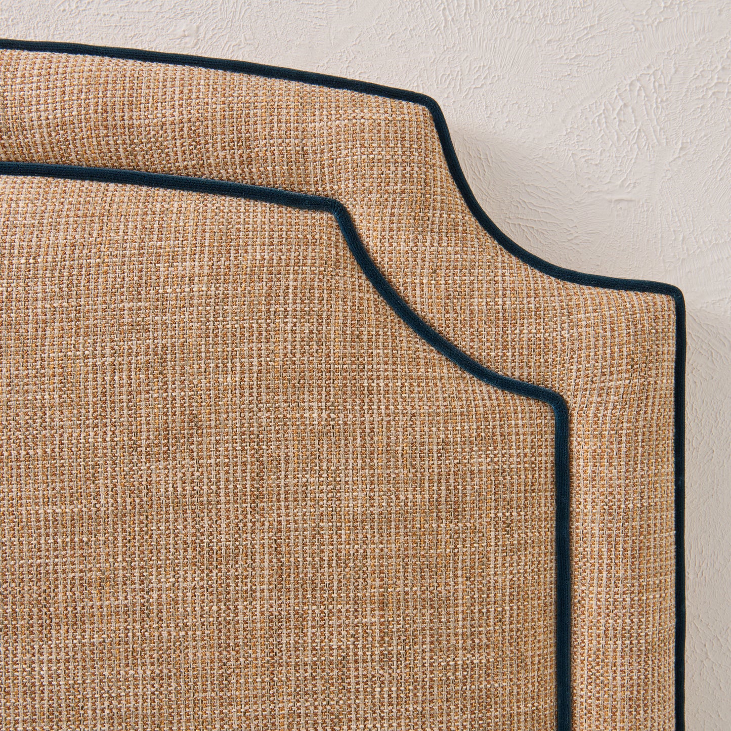 The Aliana King Headboard - Linen Headboard - Navy Velvet Piping.