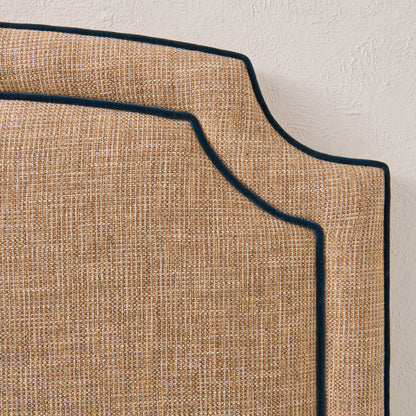 The Aliana King Headboard - Linen Headboard - Navy Velvet Piping.