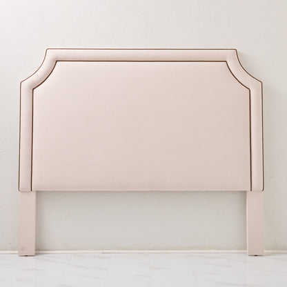 The Addison King Headboard - Cream Woven Fabric - Brown Leather Trim