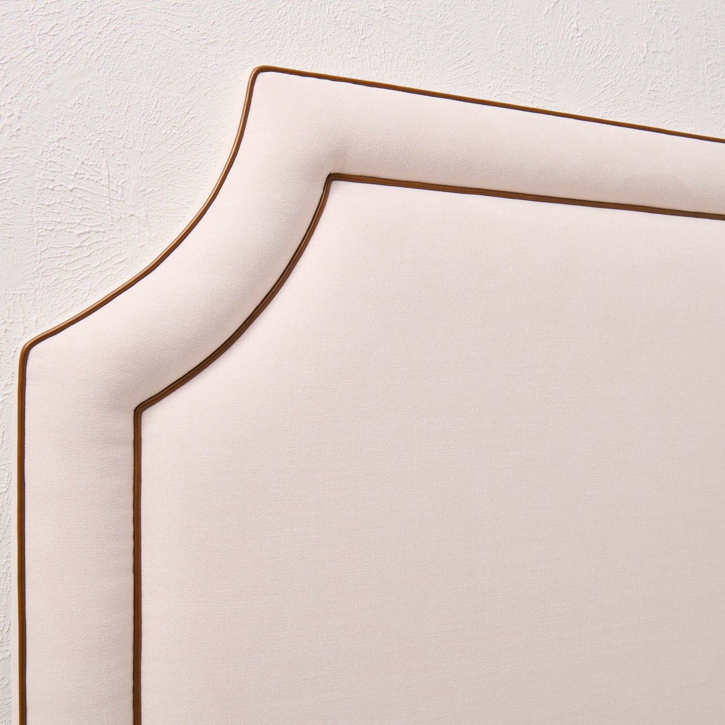 The Addison King Headboard - Cream Woven Fabric - Brown Leather Trim