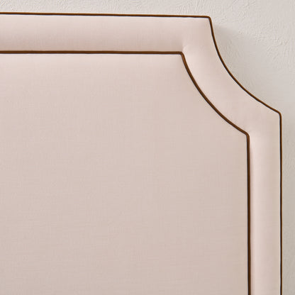 The Addison King Headboard - Cream Woven Fabric - Brown Leather Trim