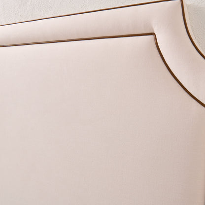 The Addison King Headboard - Cream Woven Fabric - Brown Leather Trim