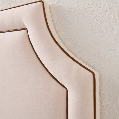 The Addison King Headboard - Cream Woven Fabric - Brown Leather Trim
