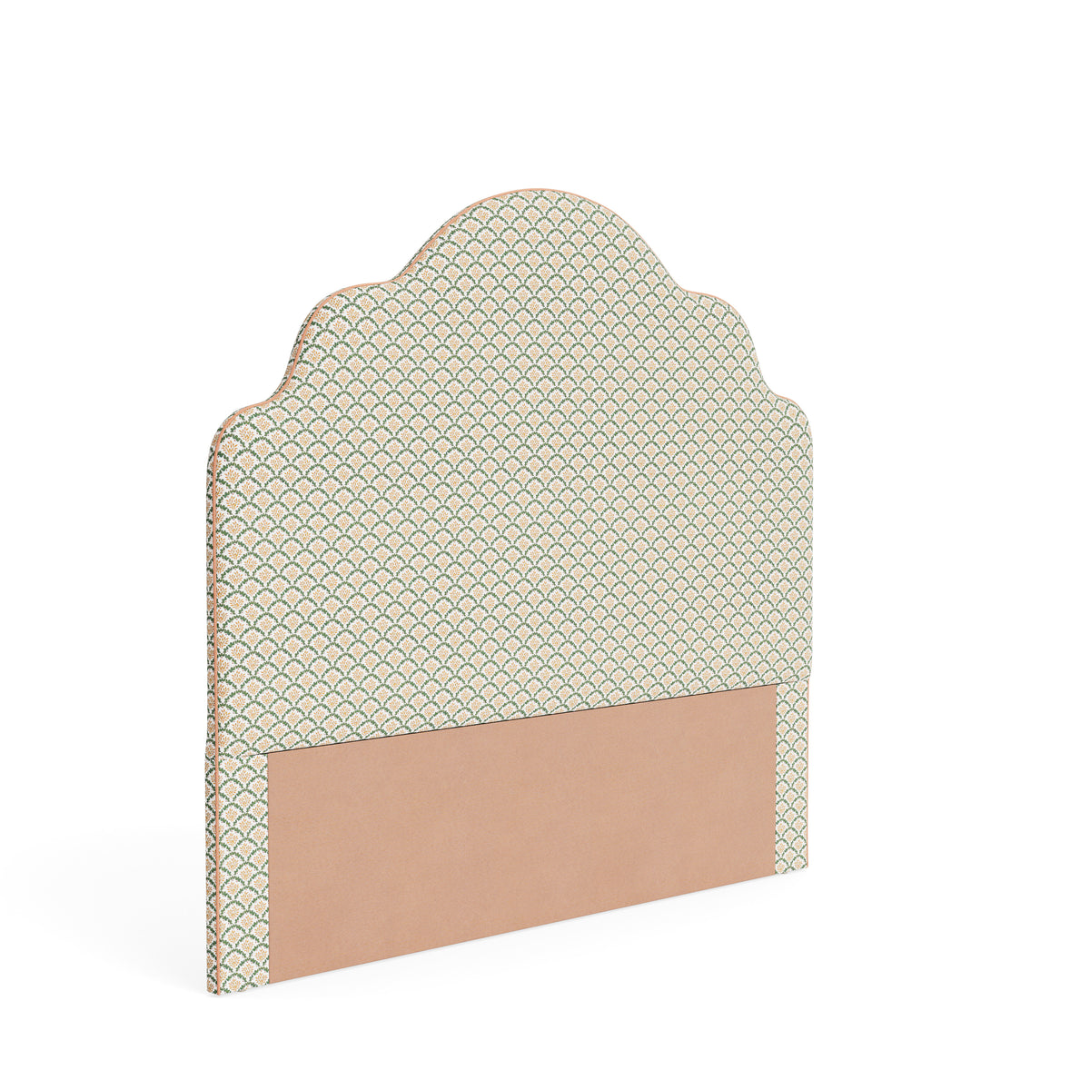 The Rachel Queen Headboard -  Sophia Gold/Moss Lillian August Fabric - Papaya Trim