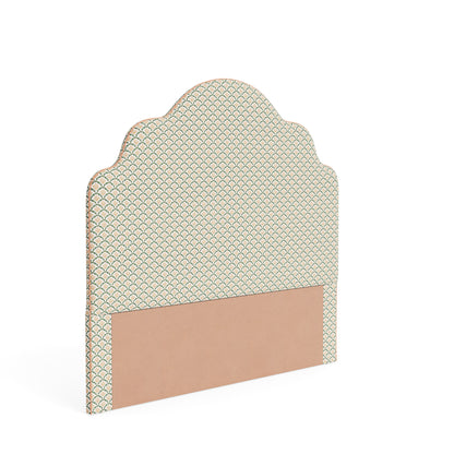 The Rachel Queen Headboard -  Sophia Gold/Moss Lillian August Fabric - Papaya Trim
