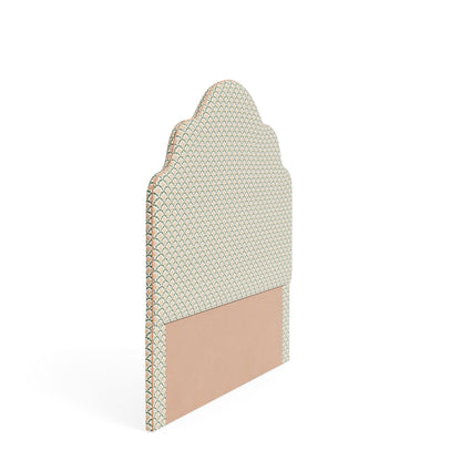 The Rachel Queen Headboard -  Sophia Gold/Moss Lillian August Fabric - Papaya Trim