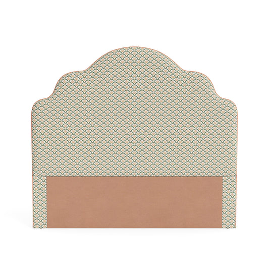 The Rachel Queen Headboard -  Sophia Gold/Moss Lillian August Fabric - Papaya Trim