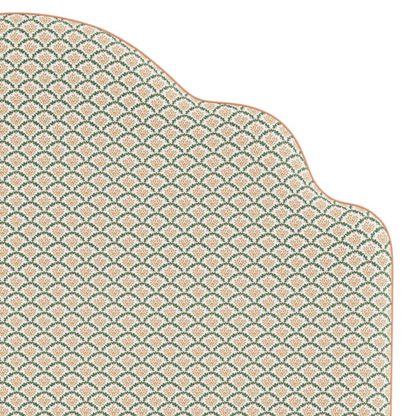 The Rachel Queen Headboard -  Sophia Gold/Moss Lillian August Fabric - Papaya Trim