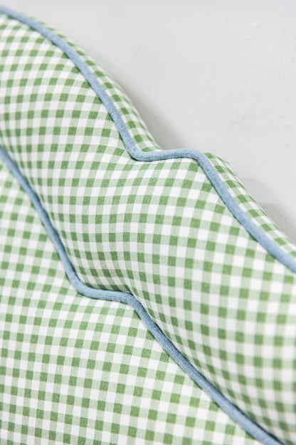 The Grace Twin Bed - Sage Green Gingham Fabric - Sky Blue Trim