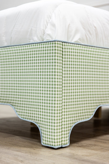 The Grace Twin Bed - Sage Green Gingham Fabric - Sky Blue Trim