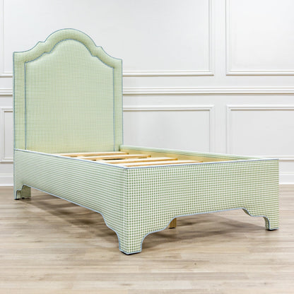 The Grace Twin Bed - Sage Green Gingham Fabric - Sky Blue Trim