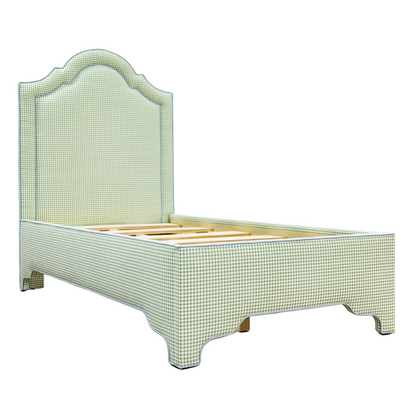 The Grace Twin Bed - Sage Green Gingham Fabric - Sky Blue Trim