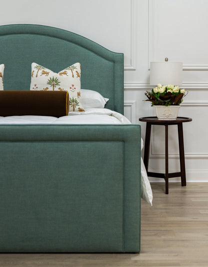 The Lilliane King Bed - Upholstered Footboard - Sage Green Woven Fabric - White Trim