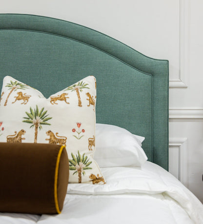The Lilliane King Bed - Upholstered Footboard - Sage Green Woven Fabric - White Trim