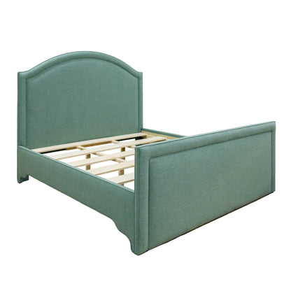 The Lilliane King Bed - Upholstered Footboard - Sage Green Woven Fabric - White Trim