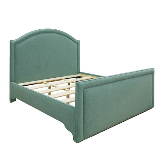 The Lilliane King Bed - Upholstered Footboard - Sage Green Woven Fabric - Self Welt