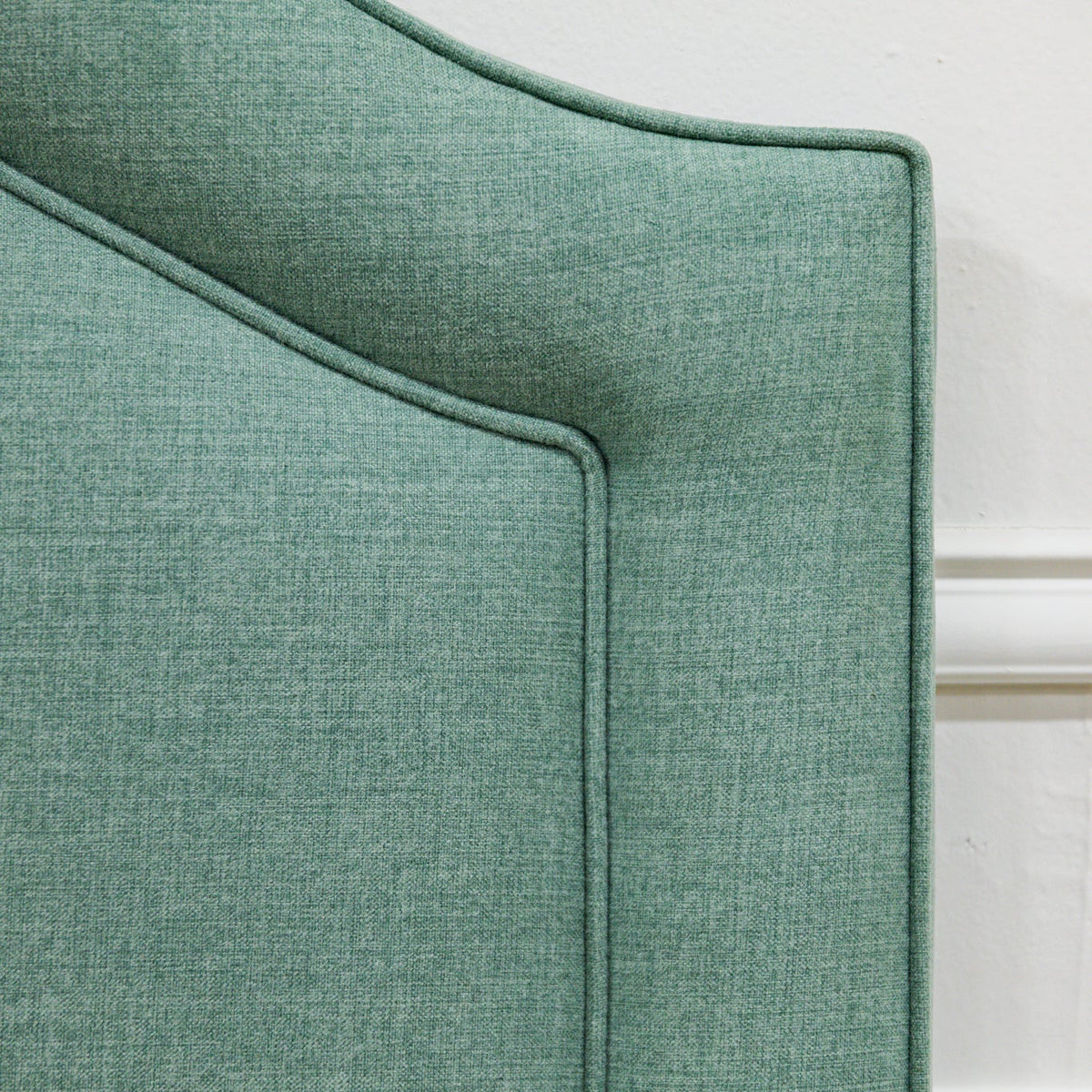The Lilliane King Bed - Upholstered Footboard - Sage Green Woven Fabric - White Trim