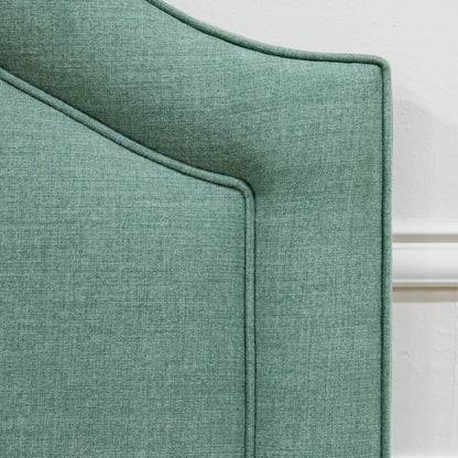 The Lilliane King Bed - Upholstered Footboard - Sage Green Woven Fabric - White Trim