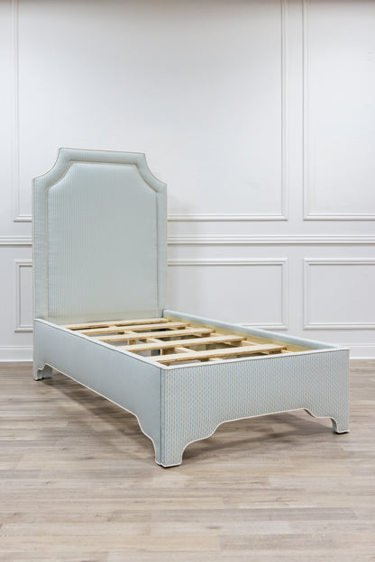 The Addison Twin Bed - Schumacher Stripe Blue Fabric - White Trim