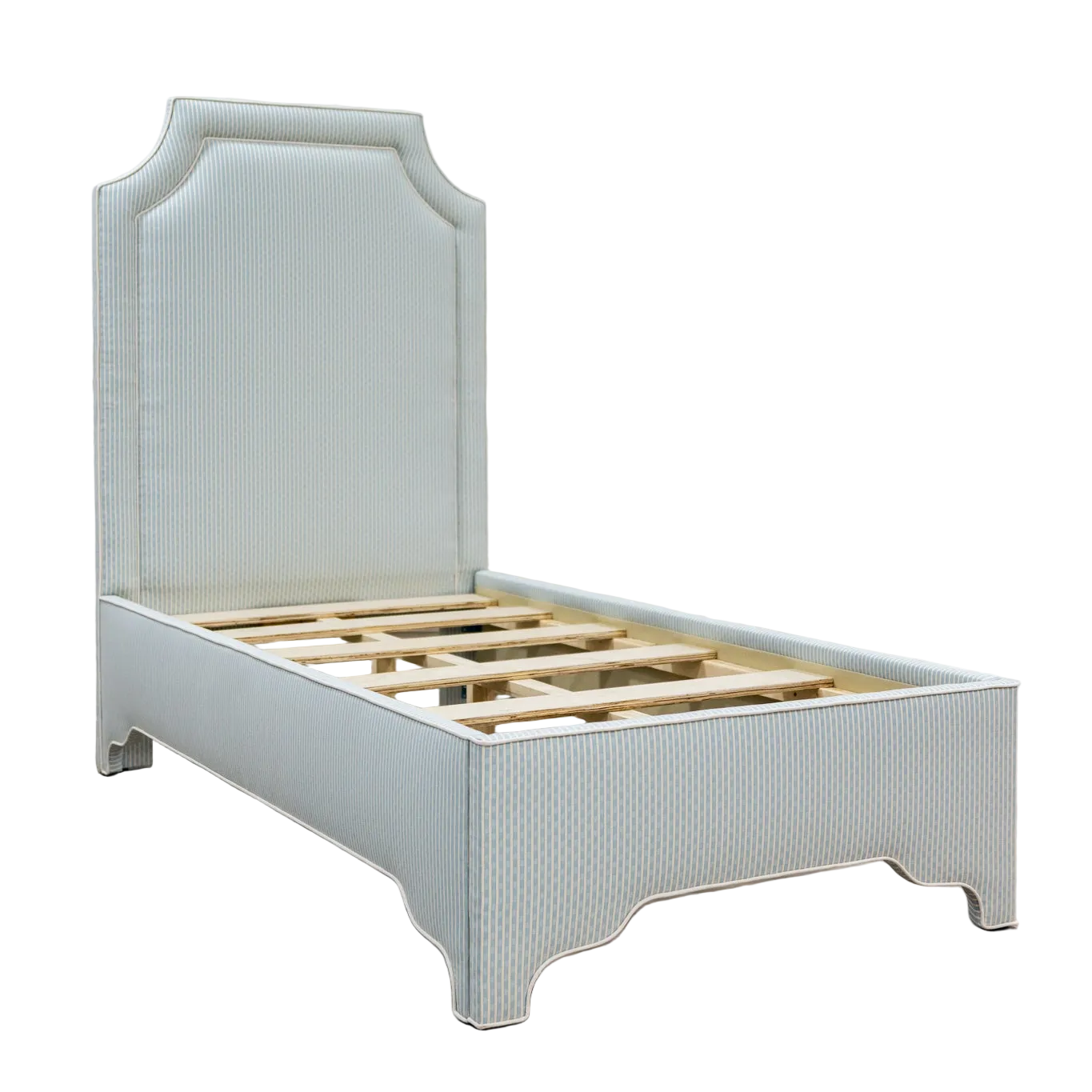 The Addison Twin Bed - Schumacher Stripe Blue Fabric - White Trim