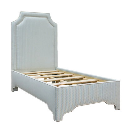 The Addison Twin Bed - Schumacher Stripe Blue Fabric - White Trim