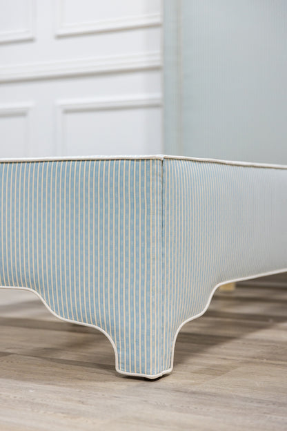 The Addison Twin Bed - Schumacher Stripe Blue Fabric - White Trim