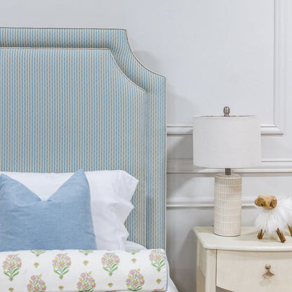 The Addison Twin Bed - Schumacher Stripe Blue Fabric - White Trim